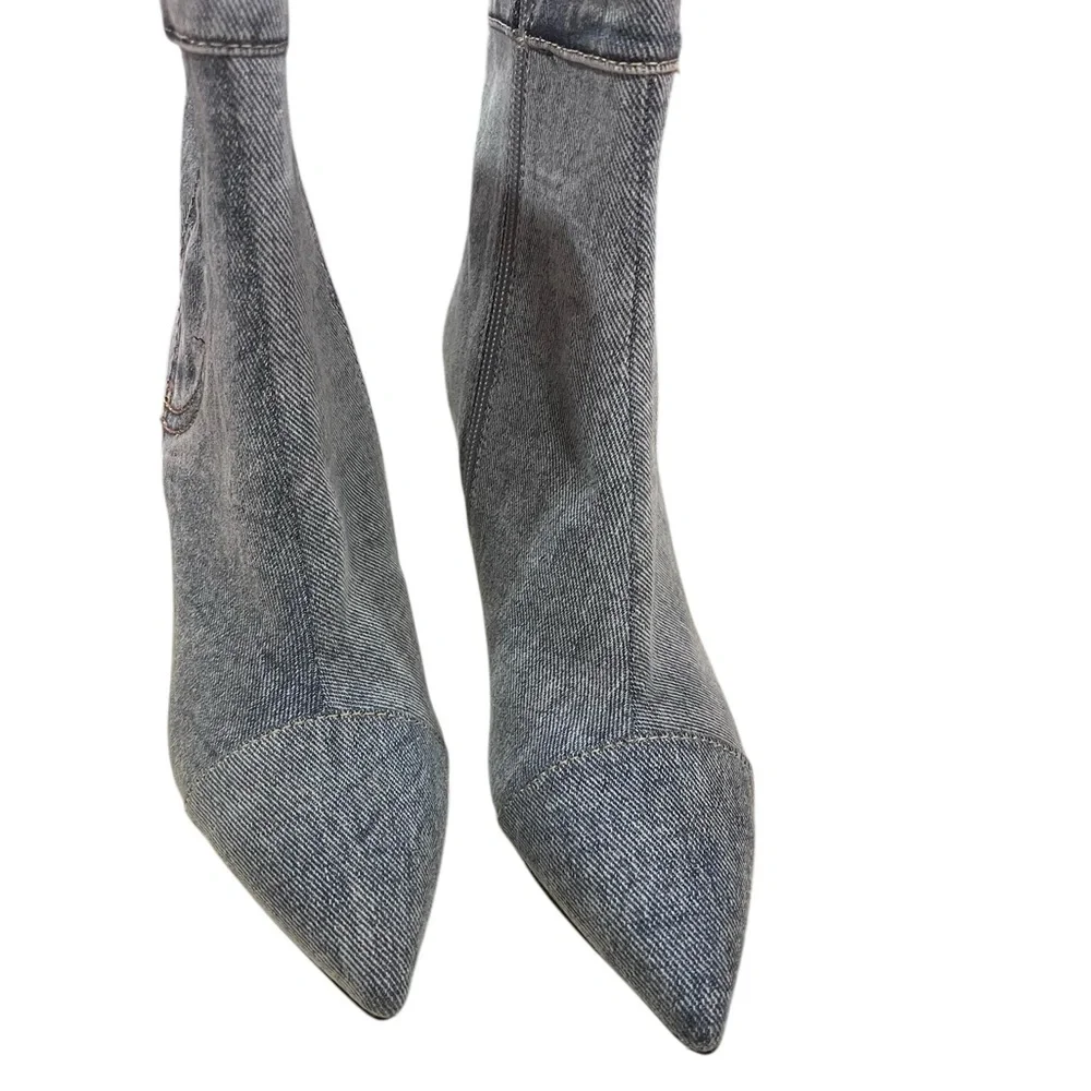 Jeffrey Campbell Chic Denim and Leather Ankle Boots - Picture 7 of 8